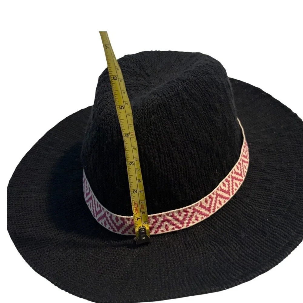 Hollister‎ Y2K Womens Black Knit Wide Brim Hat With Aztec Band One Size Festival